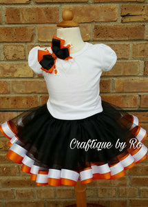 Halloween Ribbon Trimmed Tutu Set - Black and Orange tutu set - Halloween Oufit - 1st Halloween