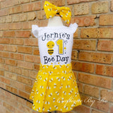 1st Bee Day Birthday Girl Skirt Set - Bee Birthday Outfits | Baby Girl's birthday bodysuit - Skirt Set