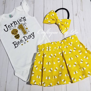 1st Bee Day Birthday Girl Skirt Set - Bee Birthday Outfits | Baby Girl's birthday bodysuit - Skirt Set