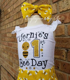 1st Bee Day Birthday Girl Skirt Set - Bee Birthday Outfits | Baby Girl's birthday bodysuit - Skirt Set