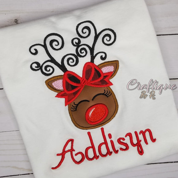 Reindeer Name Shirt, Girl Reindeer Christmas T-Shirt, Christmas Kids Shirt, Embroidery Kids Christmas Shirt, First Christmas