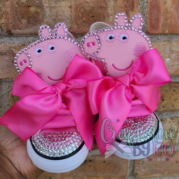 Pig Birthday Bling Shoes - Birthday Outfit - Custom Shoes - Animal - Bling Converse - Farm Bling Shoes