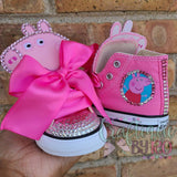 Pig Birthday Bling Shoes - Birthday Outfit - Custom Shoes - Animal - Bling Converse - Farm Bling Shoes