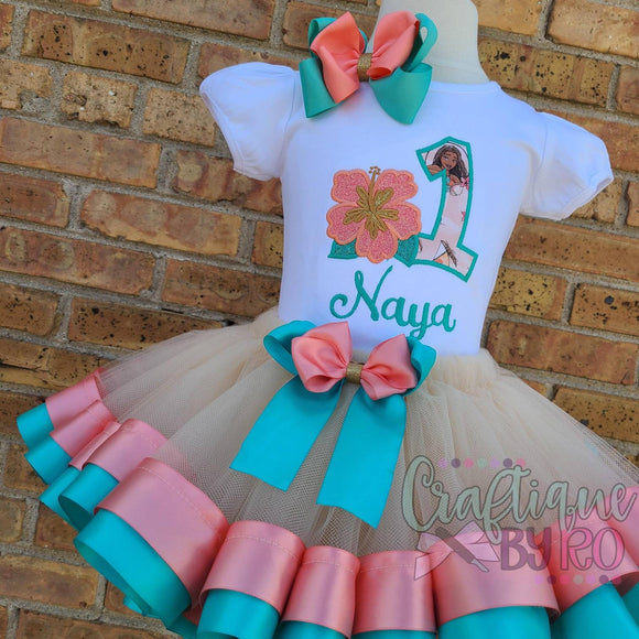 Hawaiian Princess Tutu Set - Costume -  Birthday Outfit - Shirt -   Birthday Outfit -  Birthday Shirt - Dress