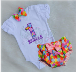 Balloon Theme 1st Birthday Outfit- Baby Girl Summer Balloon Cake Smash Bodysuit