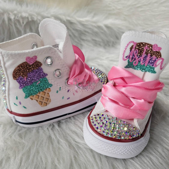 Ice Cream Bling Shoes - Birthday Outfit - Custom Shoes - Shortcake Inspired