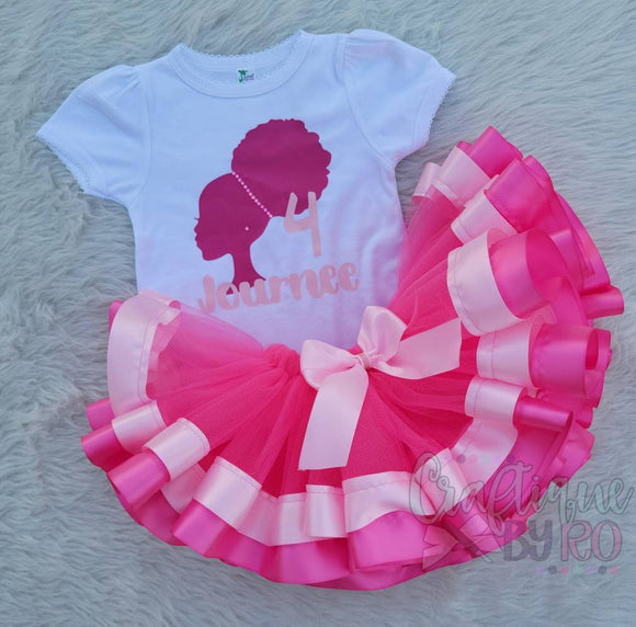 Hot Pink and Light Pink Afro Puff - Afro Puff Girl Tutu Set -Tutu Set -Birthday Tutu Set -Doll Birthday Outfit - Plastic Doll Birthday