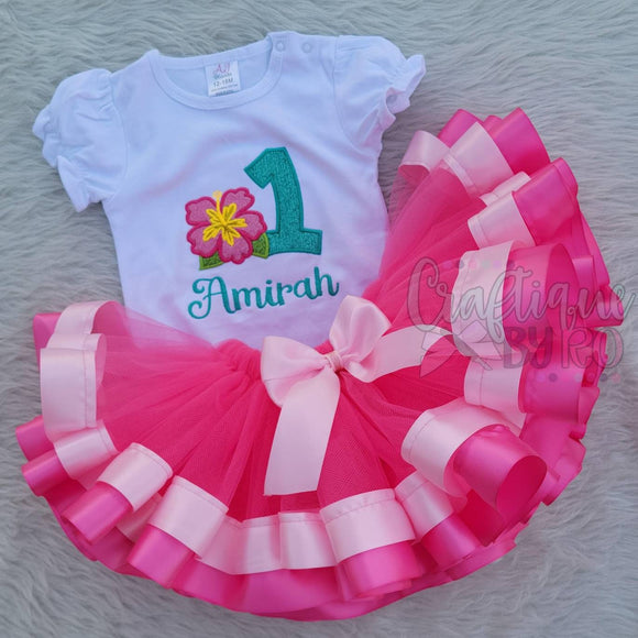 Hawaiian Princess Tutu Set - Costume -  Birthday Outfit - Shirt -   Birthday Outfit - Birthday Shirt - Hibiscus Shirt - Island Princess