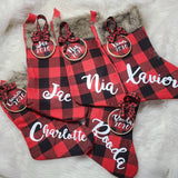 Personalized Christmas Stocking -  Personalized Christmas Ornament  - Fsmily Stockings & Ornaments - Red Buffalo Plaid 2021