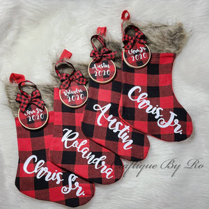 Personalized Christmas Stocking -  Personalized Christmas Ornament  - Fsmily Stockings & Ornaments - Red Buffalo Plaid 2021