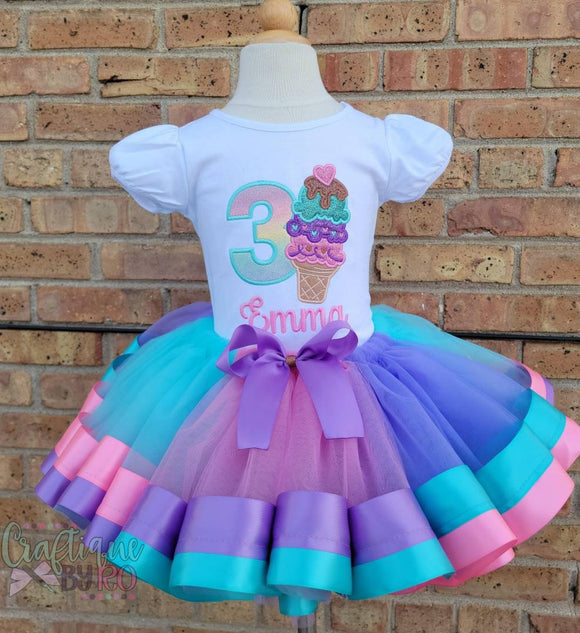 Pastel Ice Cream Tutu Set - Ice Cream Birthday Outfit -Summer Tutu