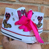 Office Baby White Pink and Gold Birthday Bling Shoes - Birthday Outfit - Custom Shoes