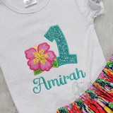 Luau Birthday Girl Outfit - Hawaiian Birthday Outfits | Embroidery Shirt - Skirt Set