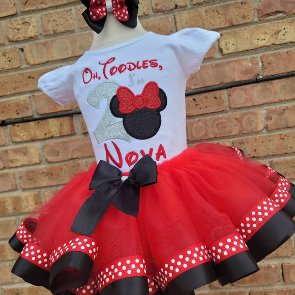 Minnie Tutu Set - Mouse Theme Tutu Set - Minnie Ribbon Tutu - Toodles Birthday Outfit - Twoddles Birthday Tutu