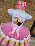 Pink Minnie Tutu Set - Mouse Theme Tutu Set - Minnie Ribbon Tutu - Minnie Mouse Birthday Outfit - Minnie Mouse Birthday Tutu