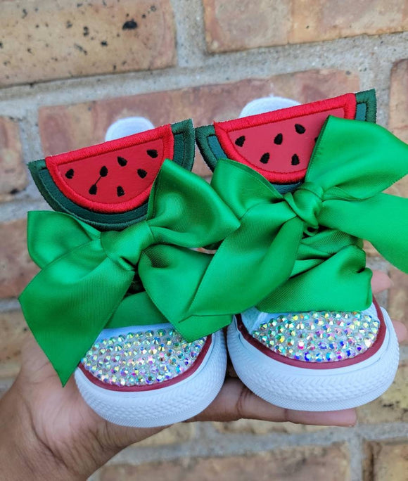 Red Watermelon Birthday Bling Shoes - Coco Birthday Outfit Shoes - Melon Custom Shoes - One in A Melon Bling Converse