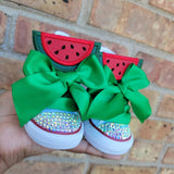 Red Watermelon Birthday Bling Shoes - Coco Birthday Outfit Shoes - Melon Custom Shoes - One in A Melon Bling Converse