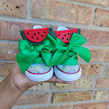 Red Watermelon Birthday Bling Shoes - Coco Birthday Outfit Shoes - Melon Custom Shoes - One in A Melon Bling Converse