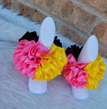Pink Lemonade Anklets - Pink Yellow Black Ribbon Tutu Anklets - Bee Tutu Socks -Ruffled Anklets