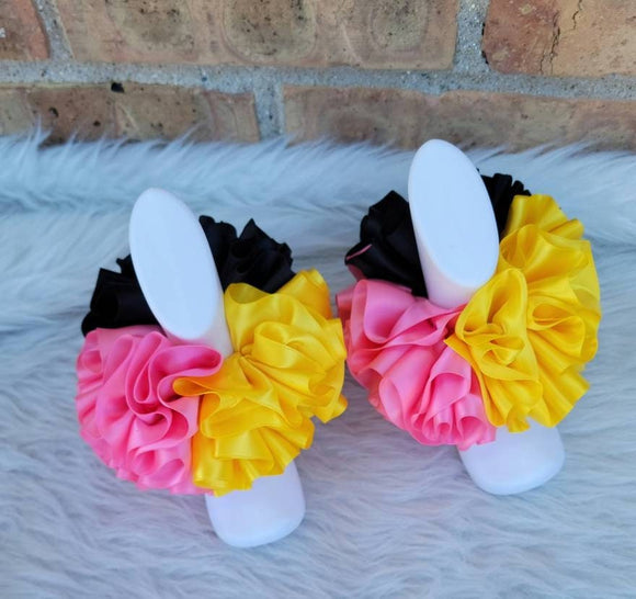 Pink Lemonade Anklets - Pink Yellow Black Ribbon Tutu Anklets - Bee Tutu Socks -Ruffled Anklets