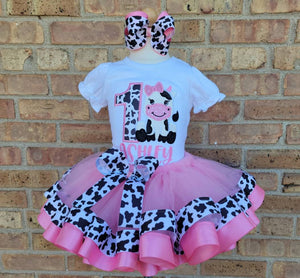 Pink Birthday Cow Tutu Outfit | Barn Birthday Farm Birthday Outfit | Barnyard Birthday Shirt | Cow Birthday Outfit | Pink Cow Birthday Shirt