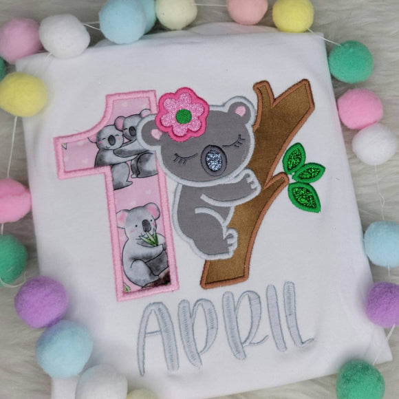 Koala Birthday Shirt - First Birthday Shirt - Koala Birthday Shirt with Name - Girl 1st Birthday Shirt Pink