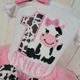 Pink Birthday Cow Tutu Outfit | Barn Birthday Farm Birthday Outfit | Barnyard Birthday Shirt | Cow Birthday Outfit | Pink Cow Birthday Shirt