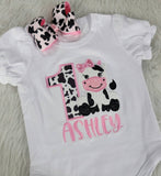 Cow Birthday Shirt - First Birthday Shirt - Cow Birthday Shirt with Name - Girl 1st Birthday Shirt Pink