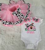 Pink Girls Birthday Barnyard Outfit, 1st Birthday Farm Birthday Outfit/Barnyard Birthday Shirt, First Birthday Cow Outfit, Cow Birthday