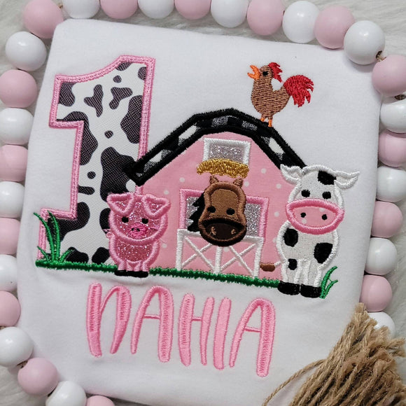 Pink Girls Birthday Barnyard Shirt, 1st Birthday Farmhouse Birthday Outfit/Barnyard Birthday Shirt, First Birthday Cow Outfit, Cow Birthday