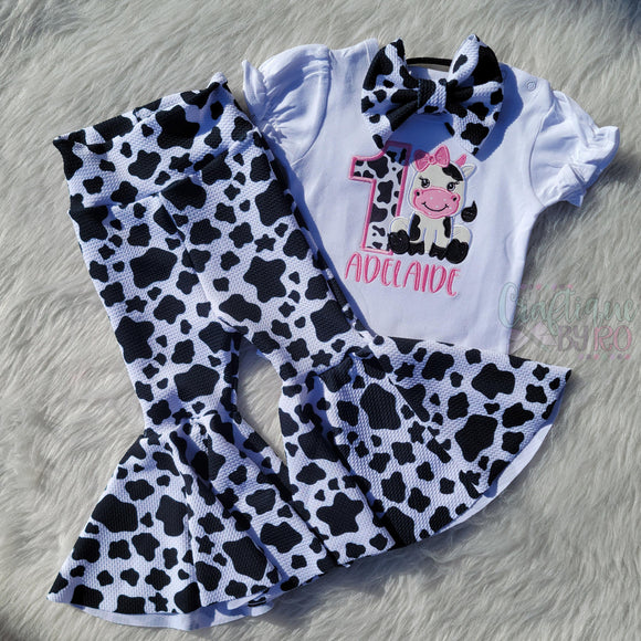 Cow Outfit - Farm House  Bell Bottoms - Toddler  Shirt - Birthday Outfit - Cow Bellbottom - Holy Cow