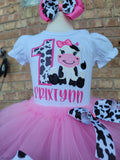 Hot Pink Birthday Cow Tutu Outfit | Barn Birthday Farm Birthday Outfit | Barnyard Birthday Shirt | Cow Birthday Outfit | Hot Pink Cow Shirt