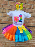 Neon RainbowTutu Set - Hibiscus Flower -  Birthday Outfit - Shirt -   Birthday Outfit - Birthday Shirt - Hibiscus Shirt - Island Princess