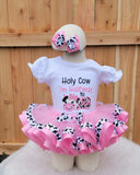 Girls Birthday Cow Outfit, Holy Cow Farm Birthday Outfit/Barnyard Birthday Shirt, Halfway to One Cow Outfit, 1st Birthday Cow Shirt