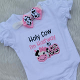 Girls Birthday Cow Outfit, Holy Cow Farm Birthday Outfit/Barnyard Birthday Shirt, Halfway to One Cow Outfit, 1st Birthday Cow Shirt