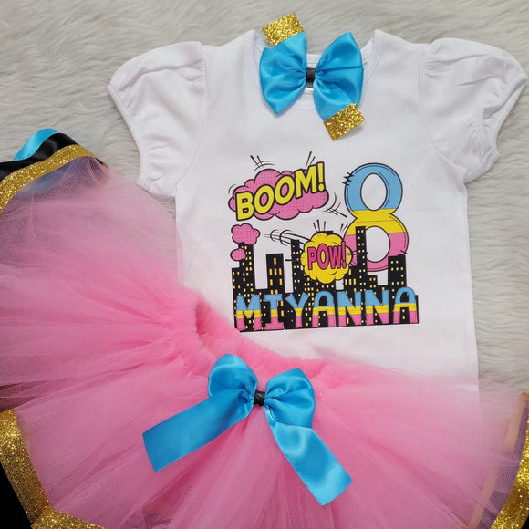 Girl Superhero Birthday Outfit, Pink Hero Birthday Outfit-  Girl  BIRTHDAY Party, Superhero Birthday Outfit, Birthday Outfit