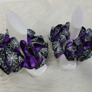 Spiderweb print Anklets - Halloween Tutu Anklets - Halloween Socks -Ruffled Anklets - Black and Purple Themed Anklets