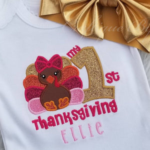 1st Thanksgiving Shirt - First Thanksgiving Shirt and Bow, Fall Girl Shirt, Holiday Shirt, Personalized Shirt