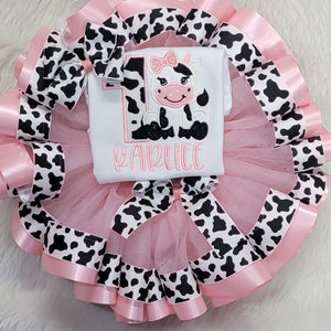 Girls Regular Pink Birthday Cow Outfit, 1st Birthday Cow Farm Birthday Outfit/Barnyard Birthday Shirt, First Birthday Cow Outfit