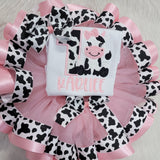 Girls Regular Pink Birthday Cow Outfit, 1st Birthday Cow Farm Birthday Outfit/Barnyard Birthday Shirt, First Birthday Cow Outfit