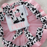 Girls Regular Pink Birthday Cow Outfit, 1st Birthday Cow Farm Birthday Outfit/Barnyard Birthday Shirt, First Birthday Cow Outfit