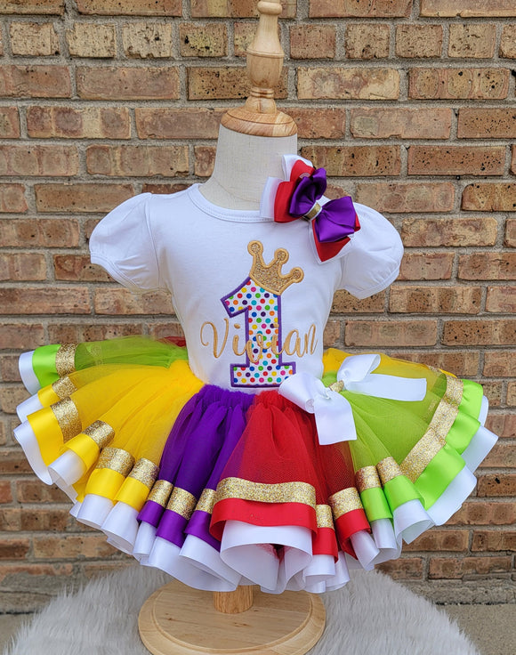 Birthday Princess Tutu Outfit | 1st Birthday Rainbow Birthday Outfit | Birthday Shirt | Crown Birthday Outfit