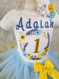 Yellow and Light Blue Flower Tutu Set