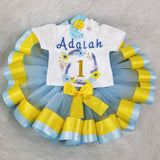 Yellow and Light Blue Flower Tutu Set