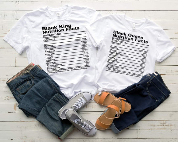 Black Queen or Black King Nutrition Facts Shirts