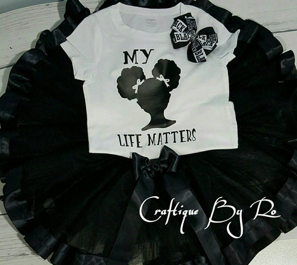 Natural Hair Tutu Set - Life Matters Ribbon Trimmed Tutu Set - Life Matters Outfit - Black Lives Matter - All Lives Matter