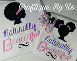 Naturally Beautiful Girls Shirt with Matching Bow - Natural Hair Shirt - Afro Puff Shirt - Afro Shirt