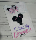 Naturally Beautiful Girls Shirt with Matching Bow - Natural Hair Shirt - Afro Puff Shirt - Afro Shirt