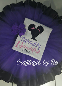 Naturally Beautiful Ribbon Trimmed Tutu Set - First Birthday Ribbon Tutu - Afro Puff Ribbon Tutu Set - Purple and Pink -  Tutu Set