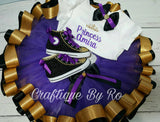 Princess Ribbon Trimmed Tutu Set - First Birthday Ribbon Tutu - Diva Ribbon Trimmed Tutu Set - Purple and Gold - Royalty Tutu Set